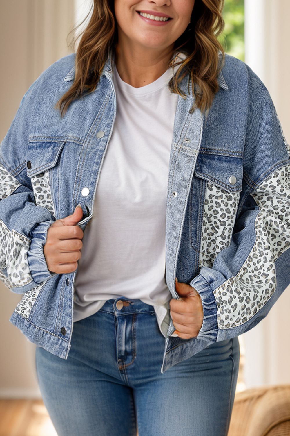 Leopard Long Sleeve Denim Jacket