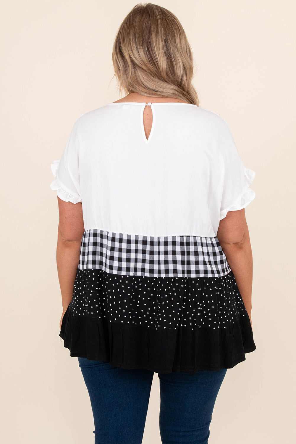 Plaid Dot Ruffled Babydoll Top