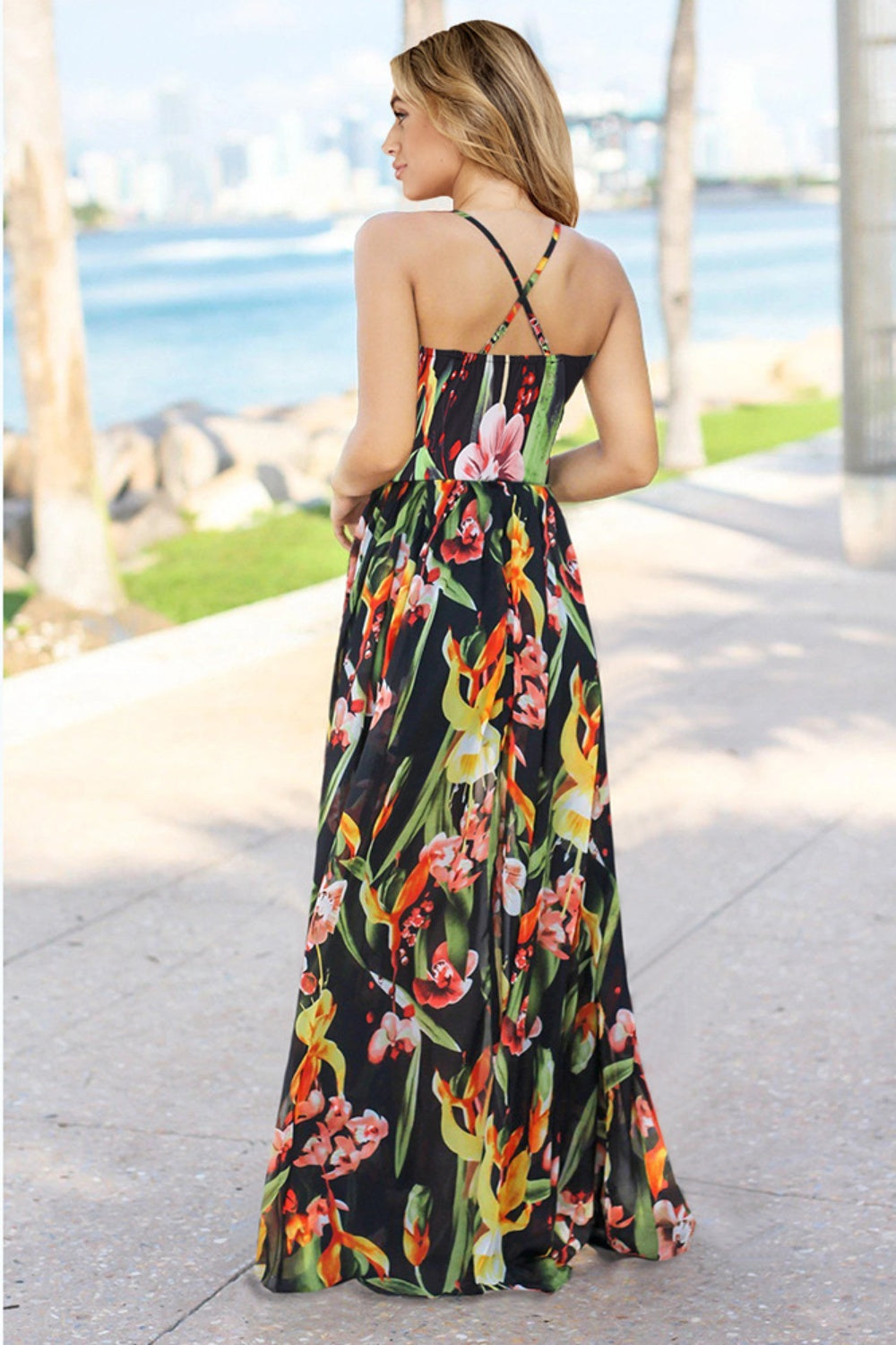 Crisscross Floral Surplice Cami Dress