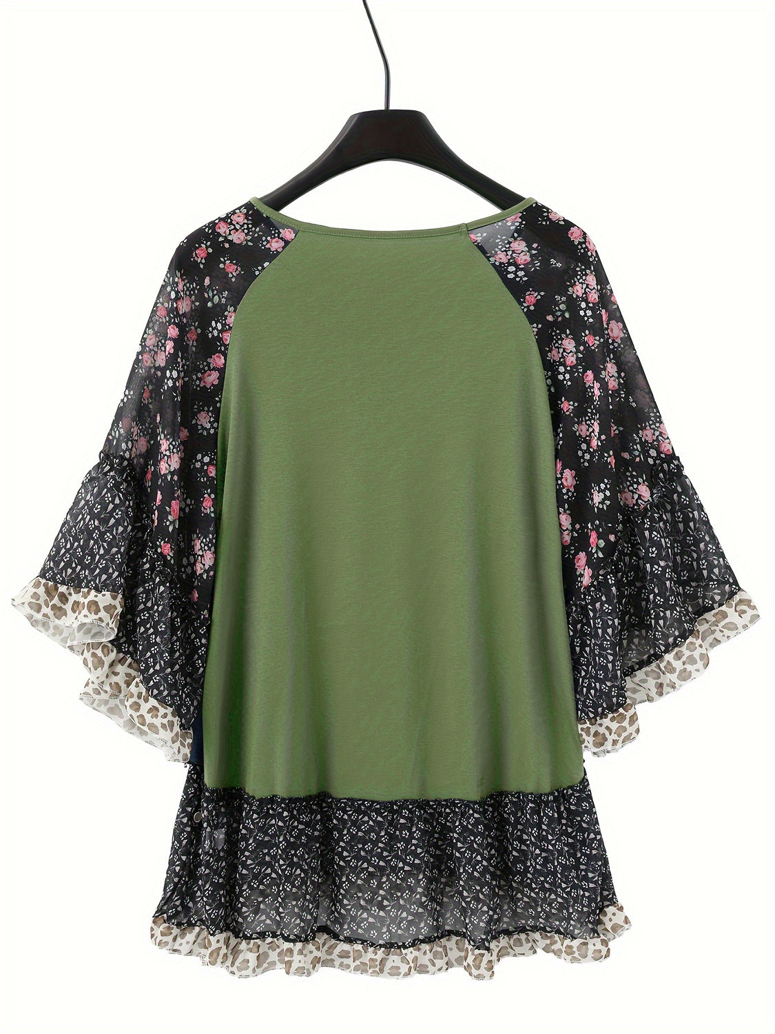 Frill Printed Round Neck Half Sleeve Blouse