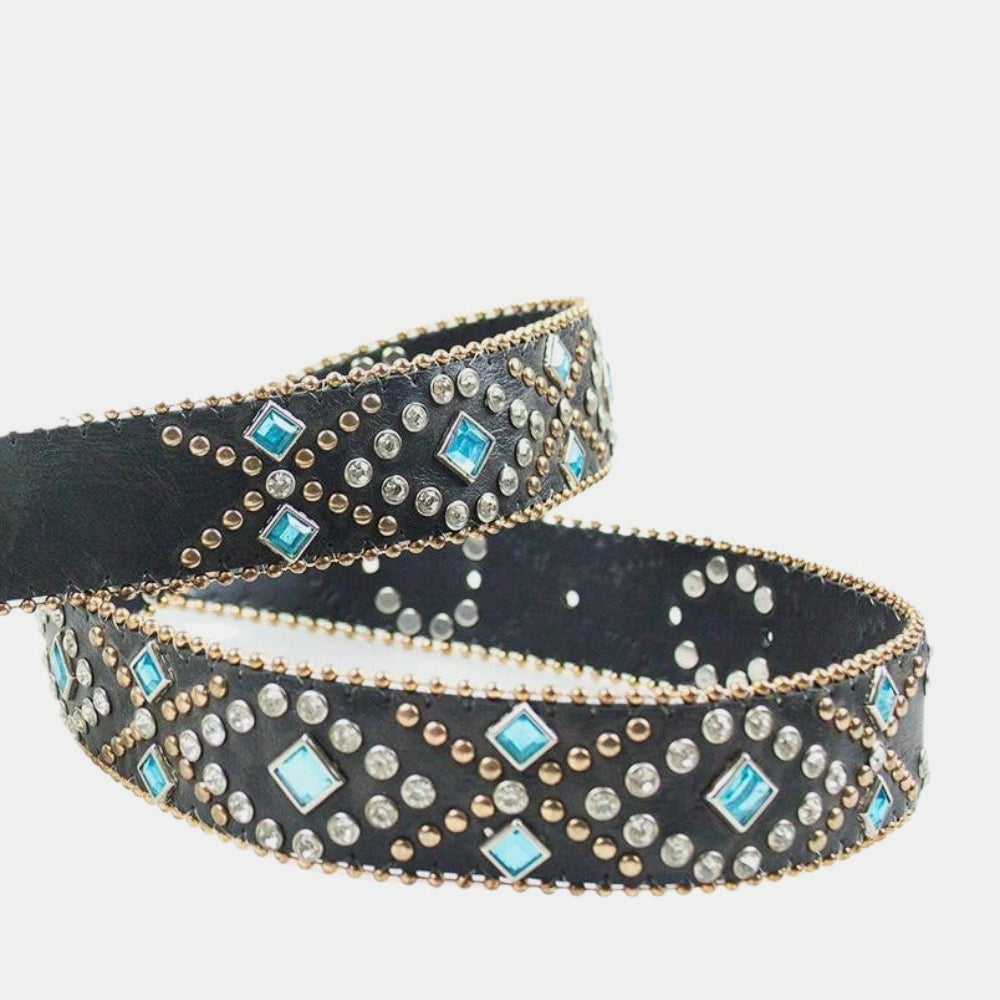 Rhinestone Leather Belt