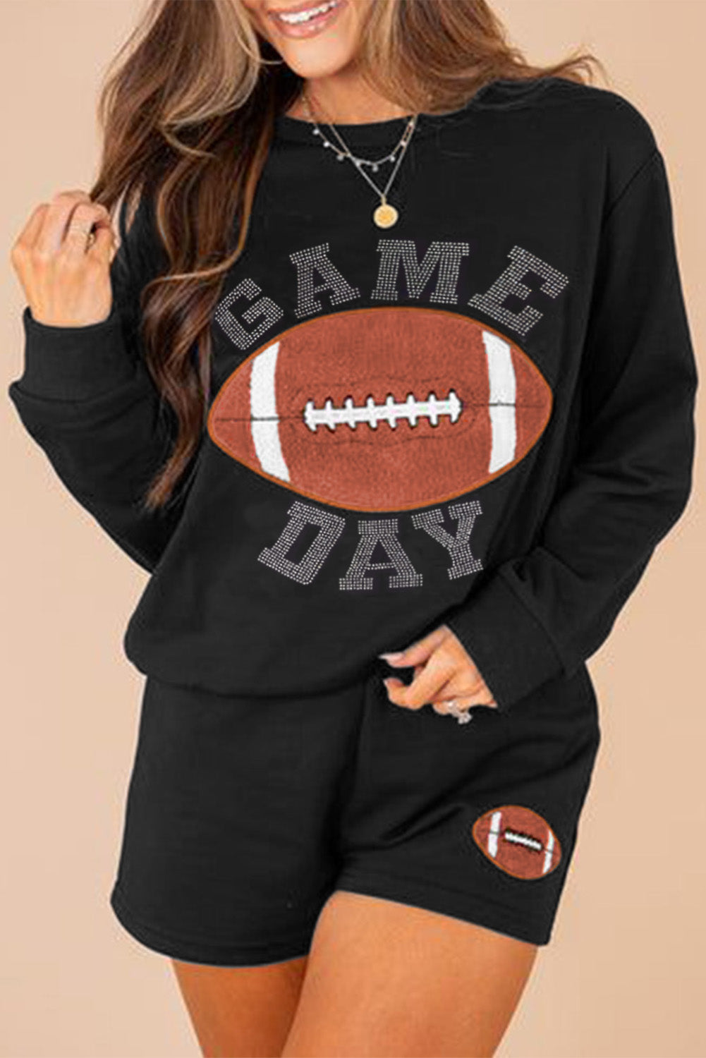 Black GAME DAY Rugby Football Graphic Pullover and Shorts Set