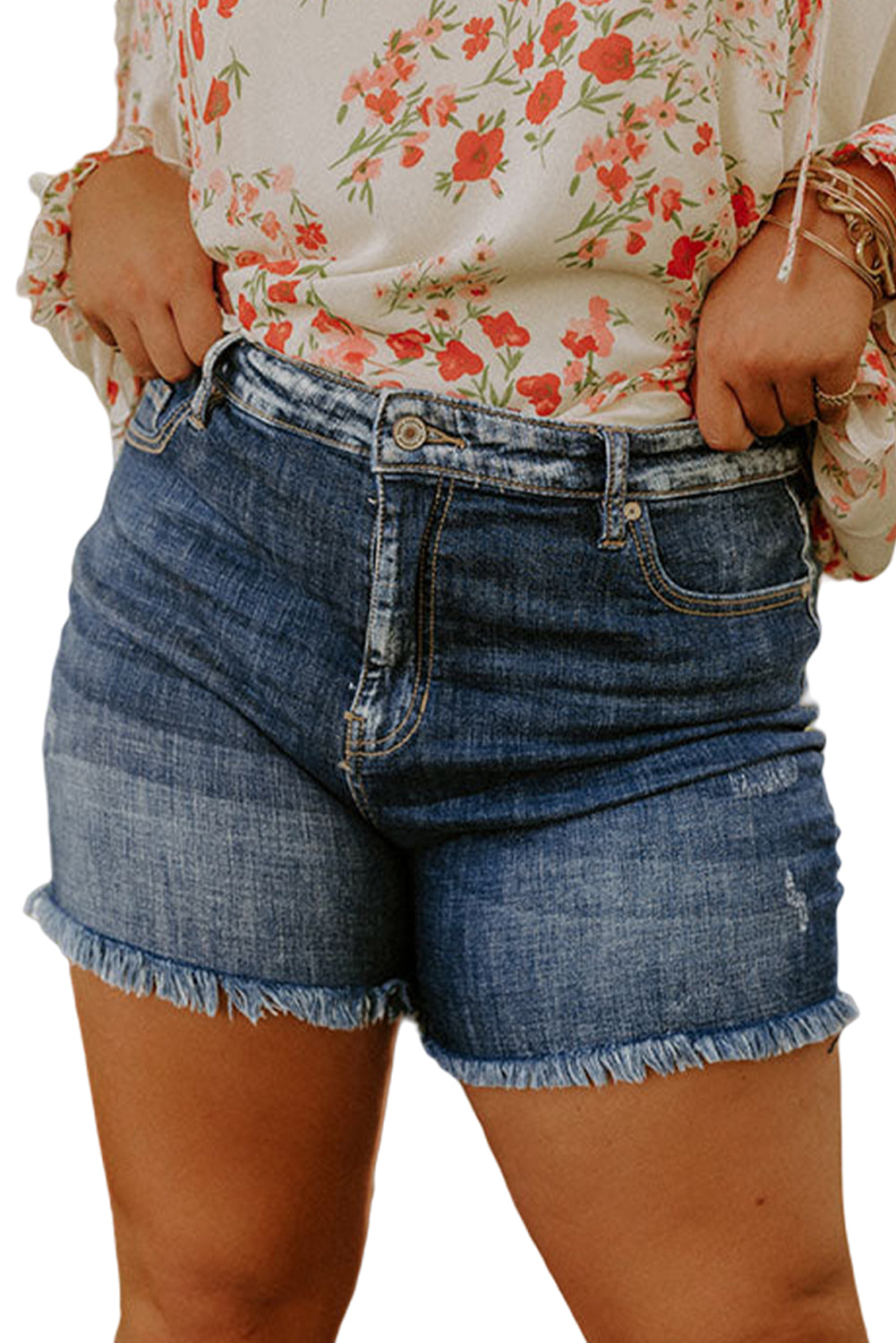 Vintage Wash Frayed Denim Shorts