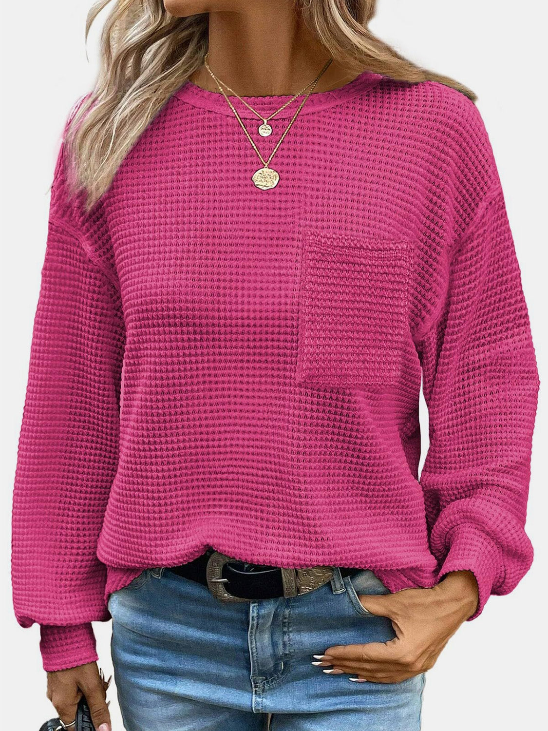 Waffle Knit Long Sleeve T-Shirt