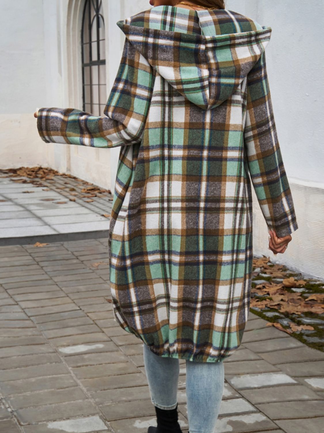 Plaid Zip Up Hooded Mid length Shacked