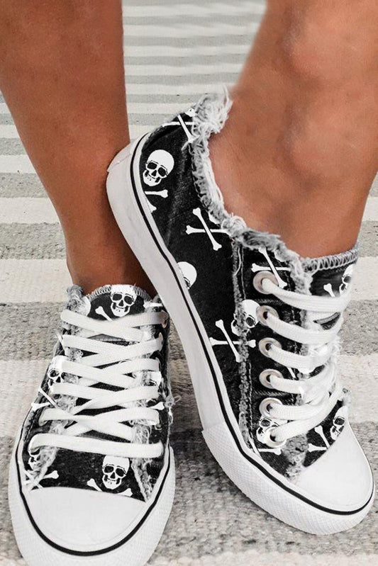 Black Skull Canvas Sneakers