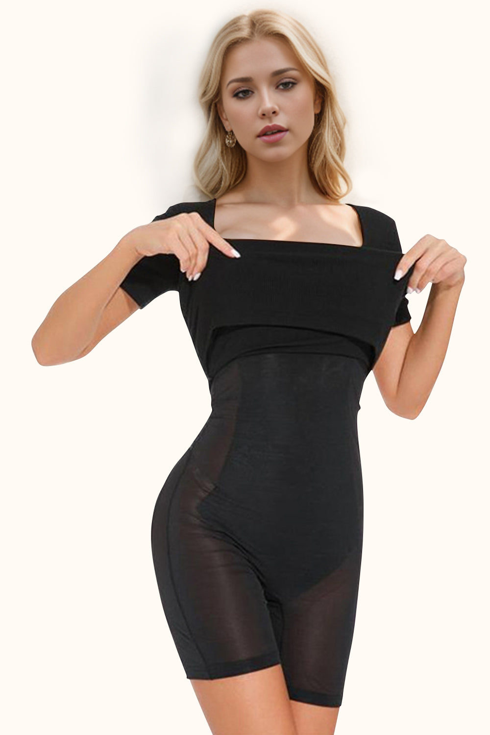 Basic Built-In Shapewear Square Neck Short Sleeve Dress