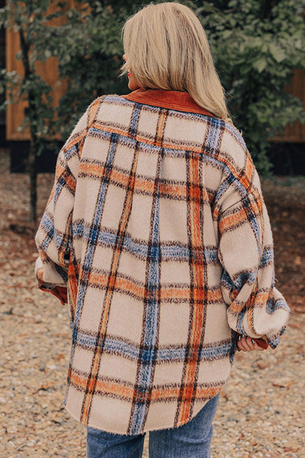 Brown Plaid Print Collared Buttoned Jacket