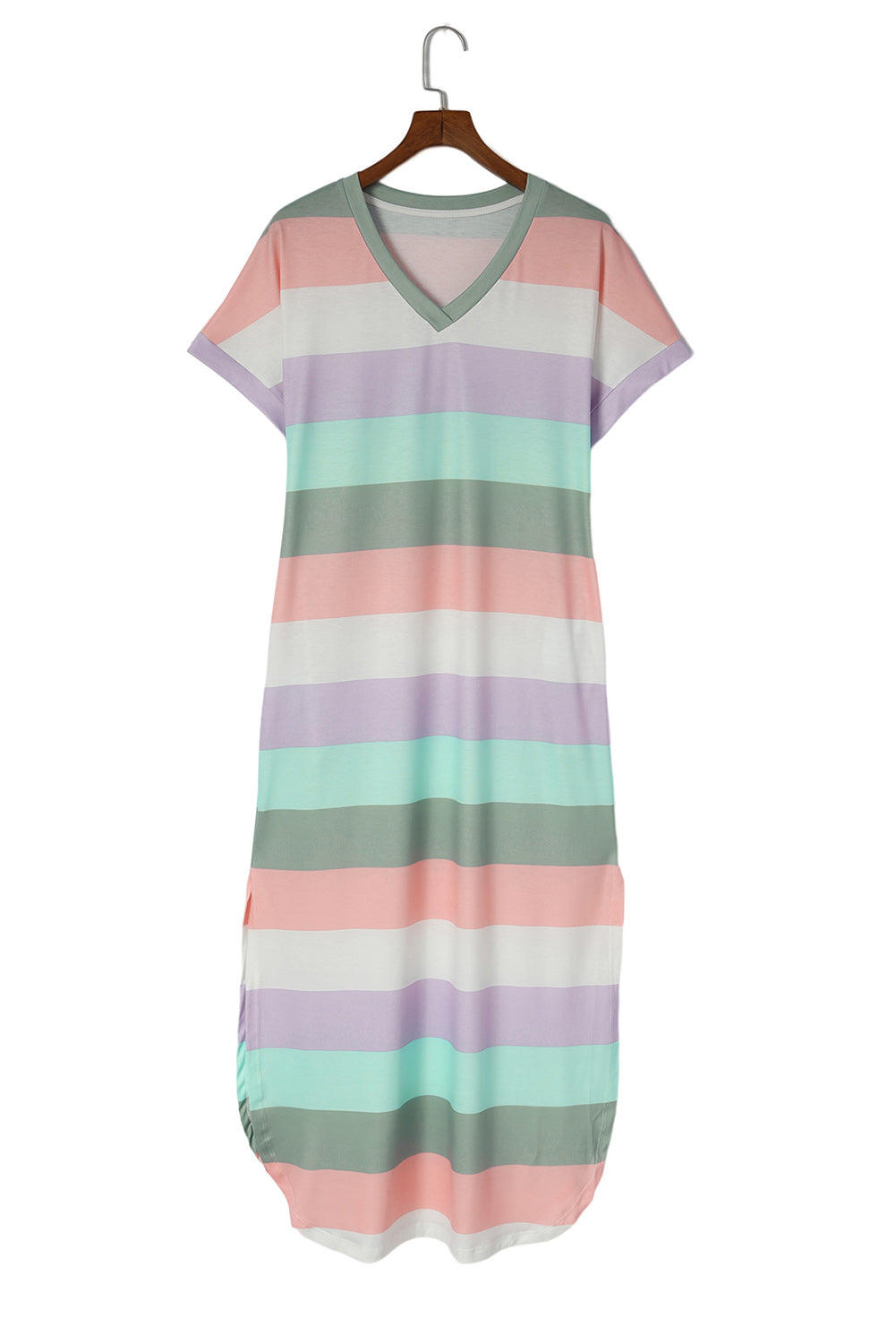 Multicolor Colorblock Pocketed V Neck T-shirt Dress