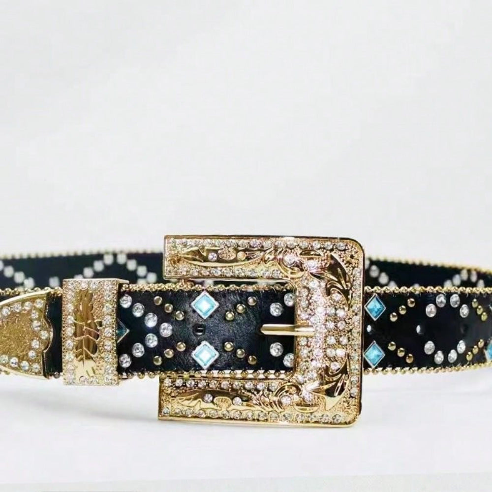 Rhinestone Leather Belt