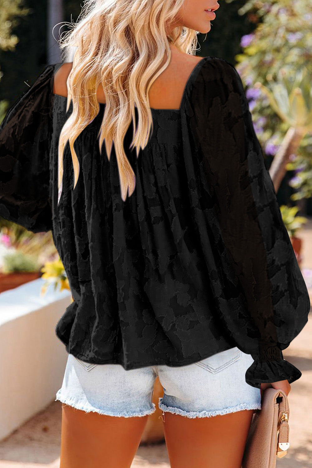 Square Neck Floral Textured Blouse