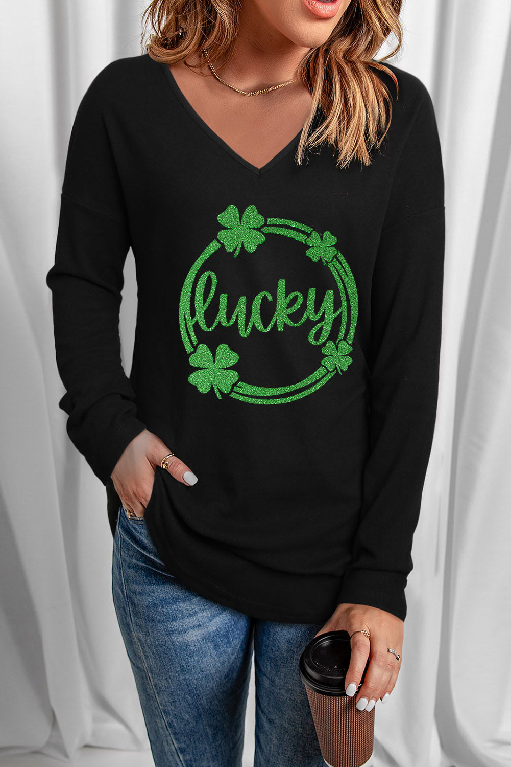 V Neck Long Sleeve Henley