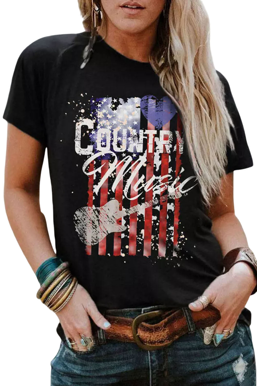 Black Country Music American Flag Graphic T Shirt