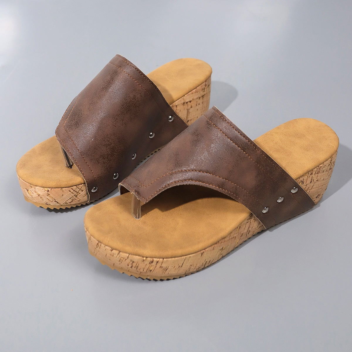 Slip-on Leather Wedge Sandals