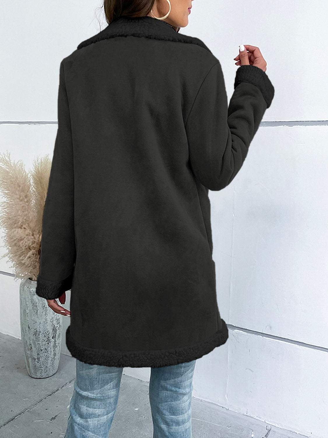 Button Up Lapel Collar Long Sleeve Coat