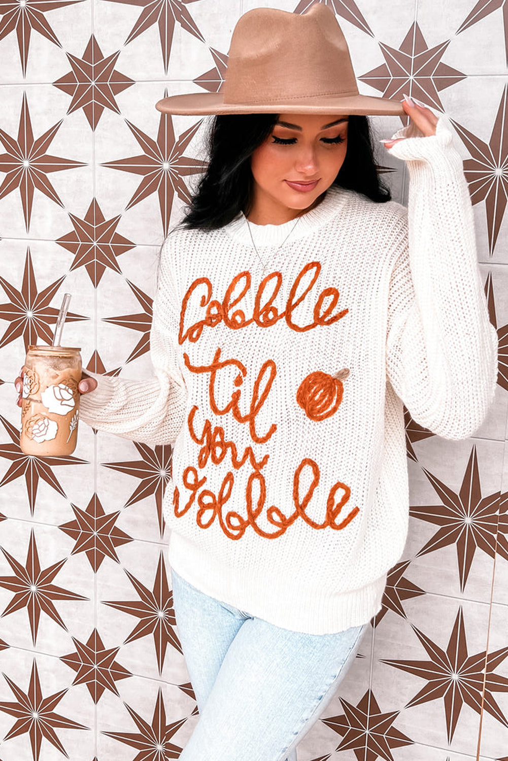 White Gobble Til You Wobble Pop Up Crochet Sweater