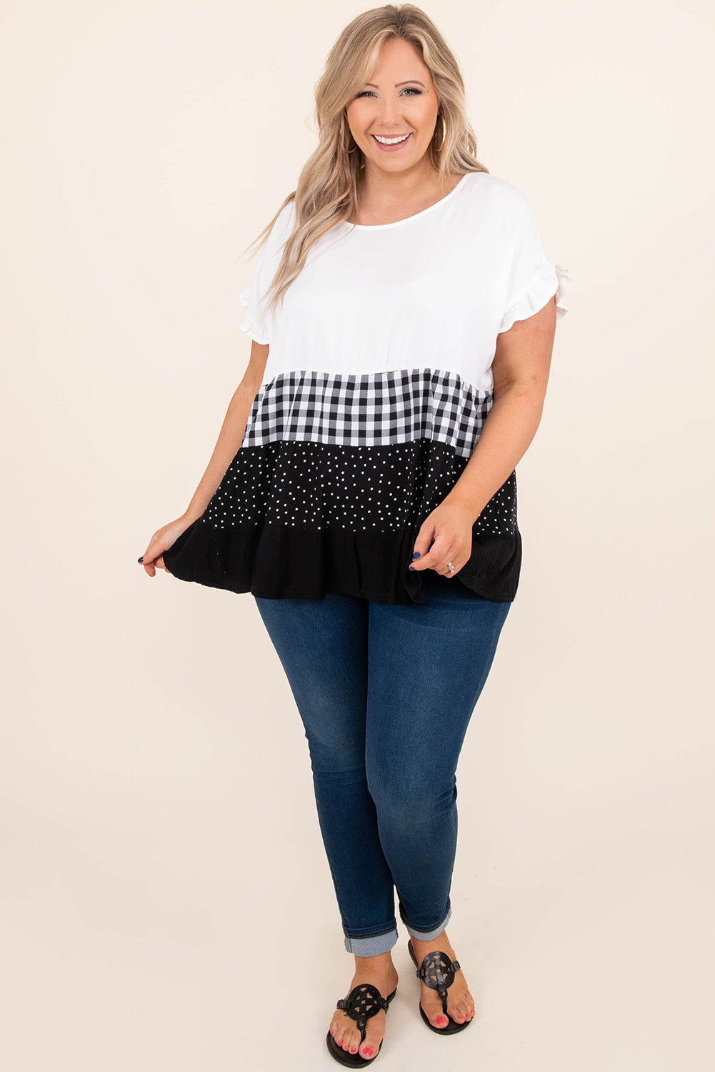 Plaid Dot Ruffled Babydoll Top