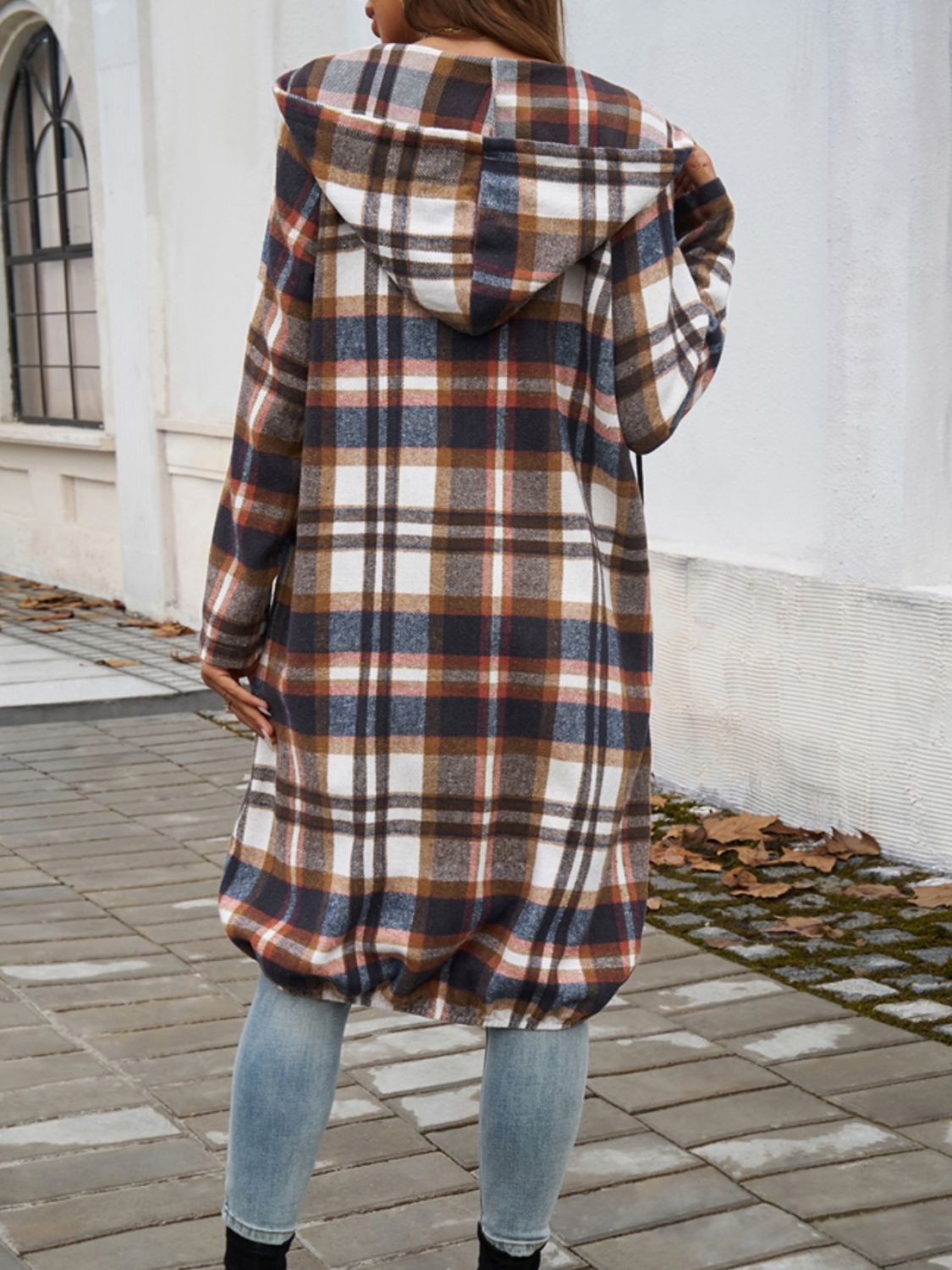 Plaid Zip Up Hooded Mid length Shacked