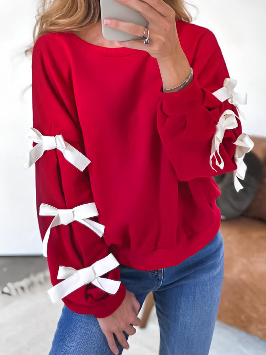 Bow Round Neck Long Sleeve Sweatshirt