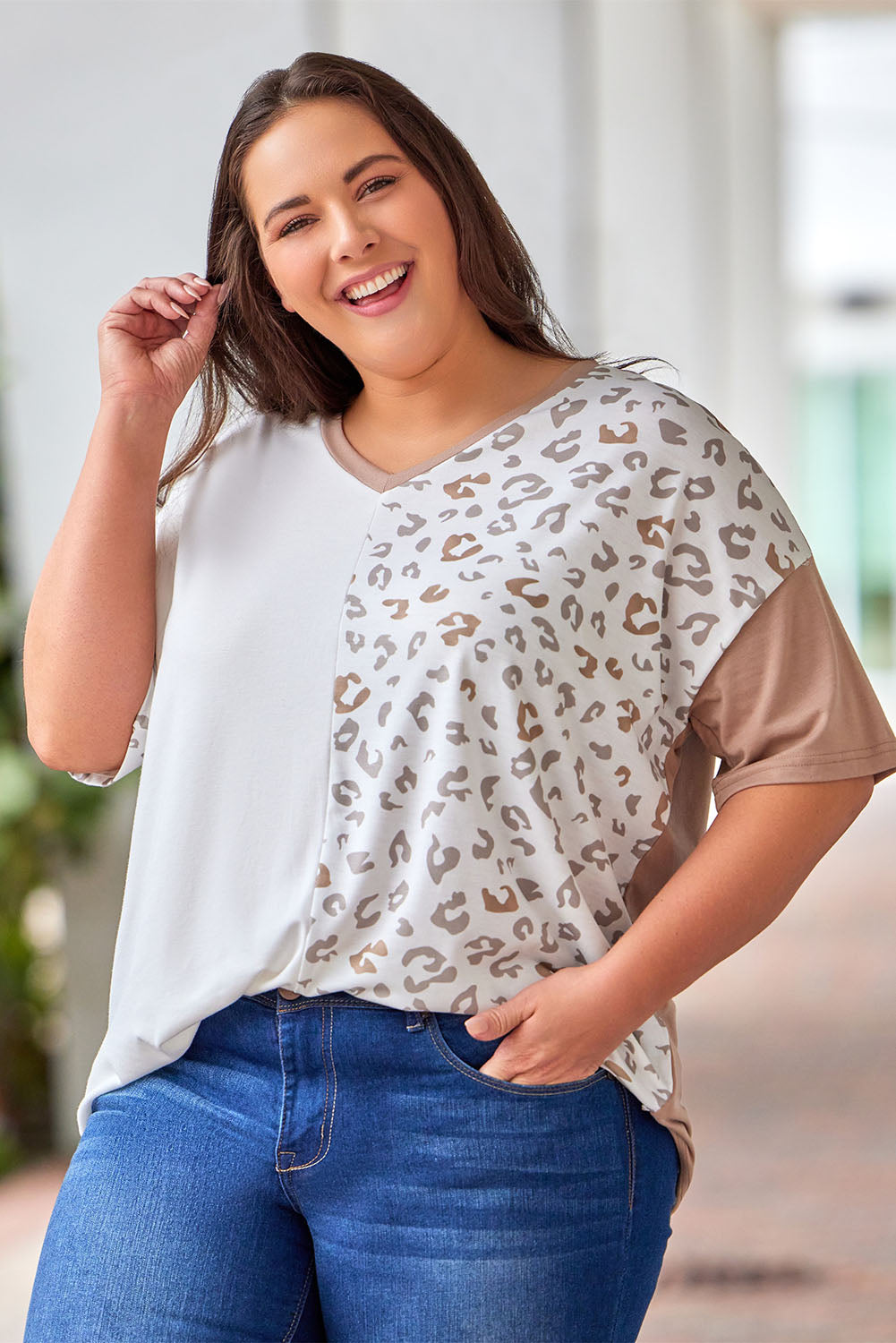 Leopard Patchwork Short Sleeve Top