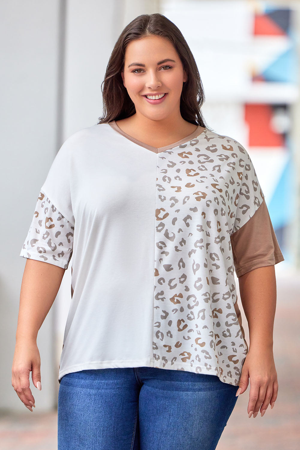 Leopard Patchwork Short Sleeve Top