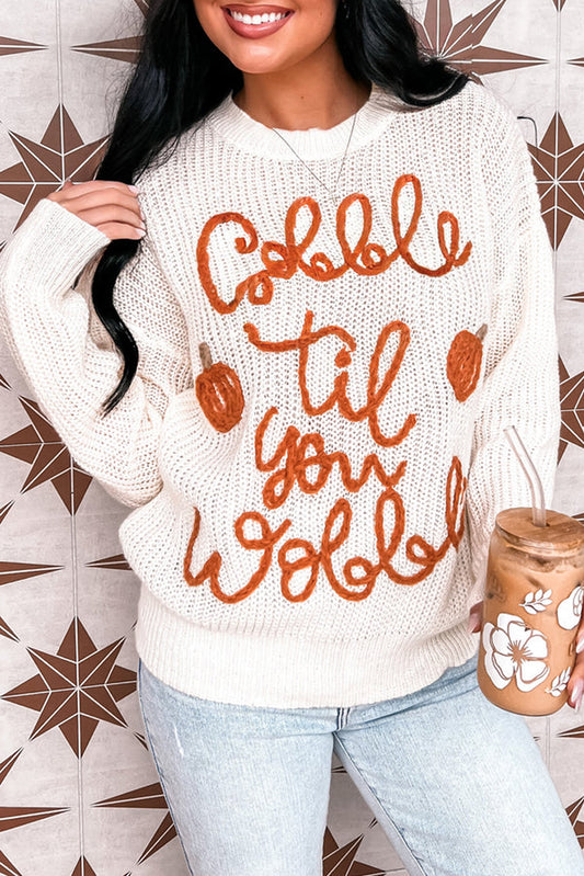 White Gobble Til You Wobble Pop Up Crochet Sweater