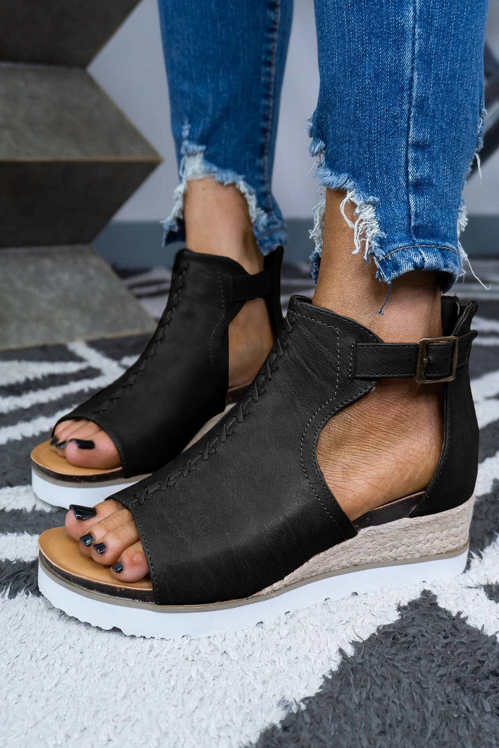 Buckle Strap Wedge Sandals