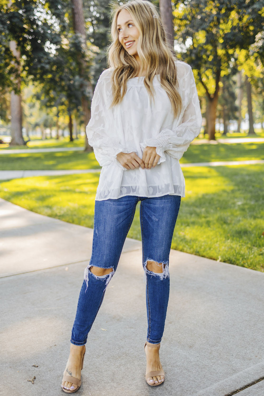 Square Neck Floral Textured Blouse