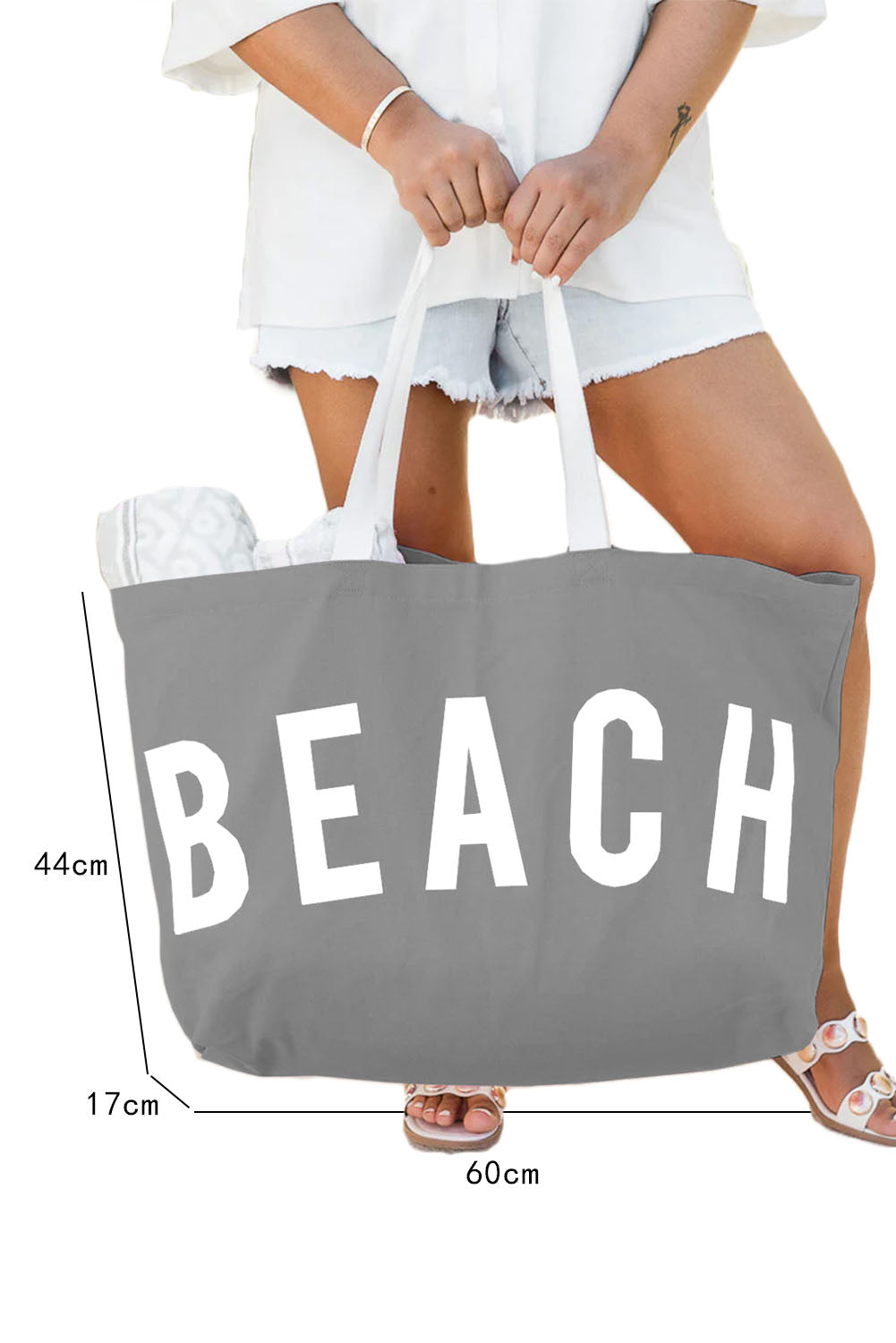 BEACH Letter Print Large Canvas Bag