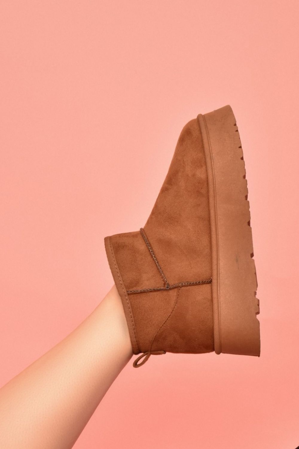 Caramel suede round toe platform booties