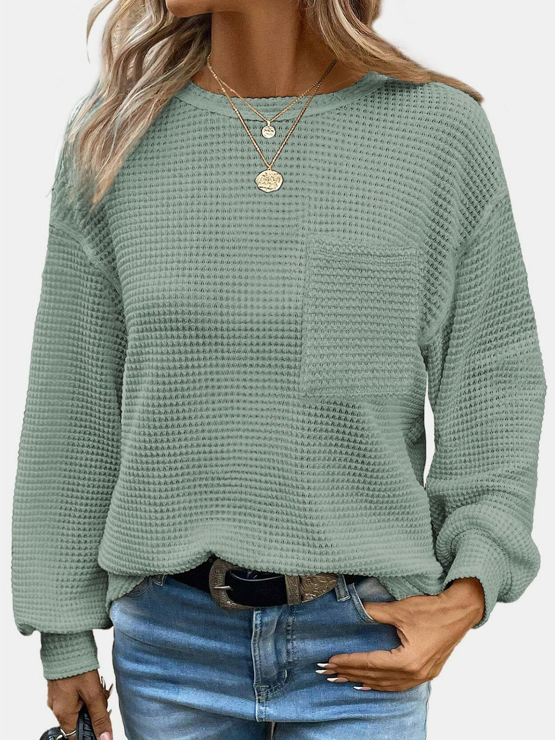 Waffle Knit Long Sleeve T-Shirt