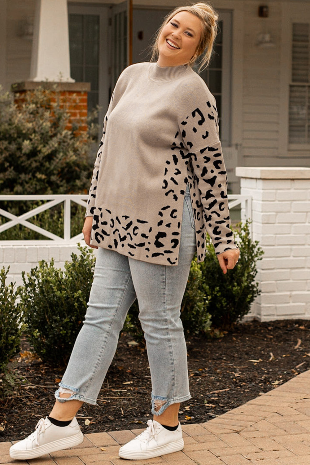 Leopard Patchwork High Neck Sweater