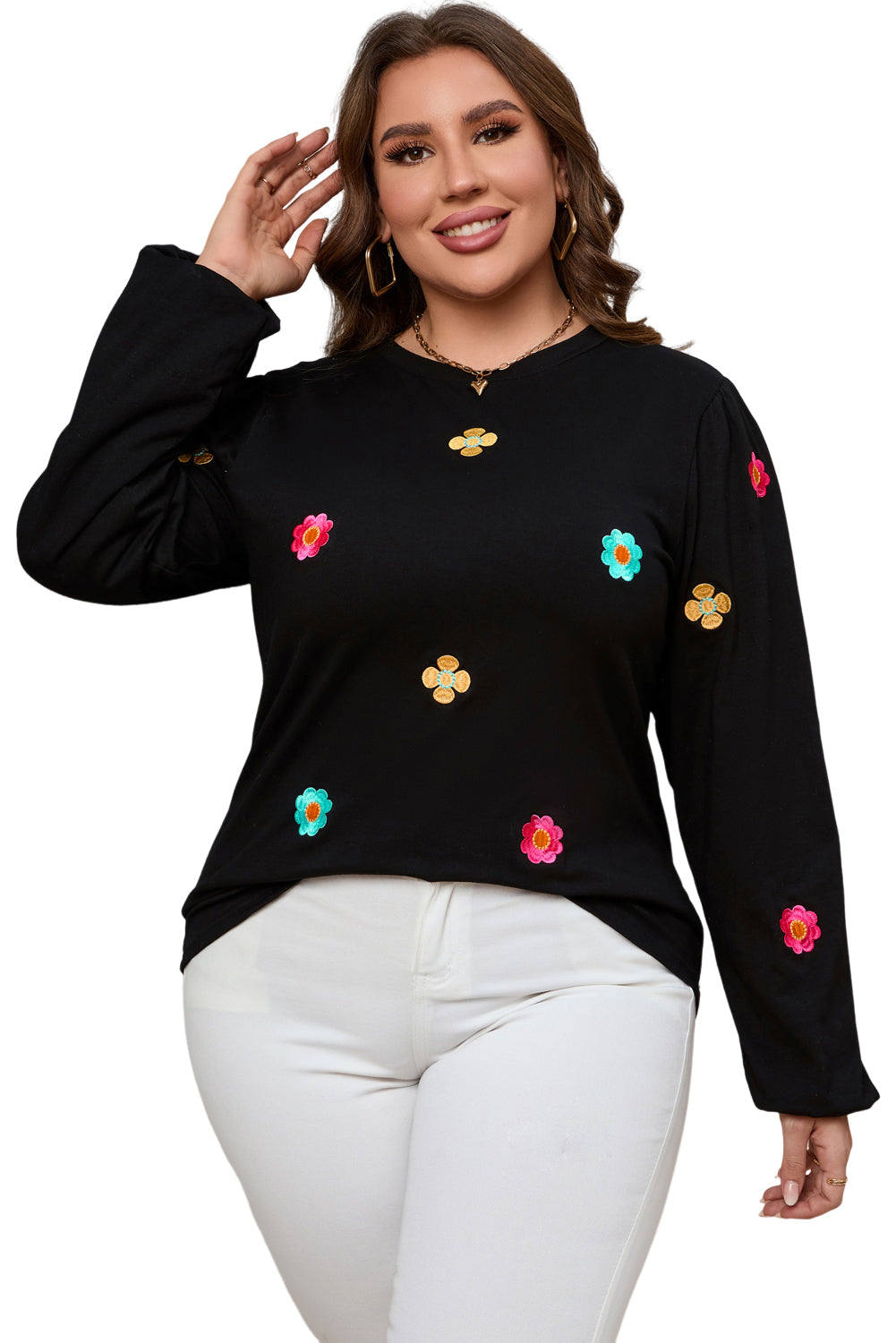 Flower Embroidered Puff Sleeve Top