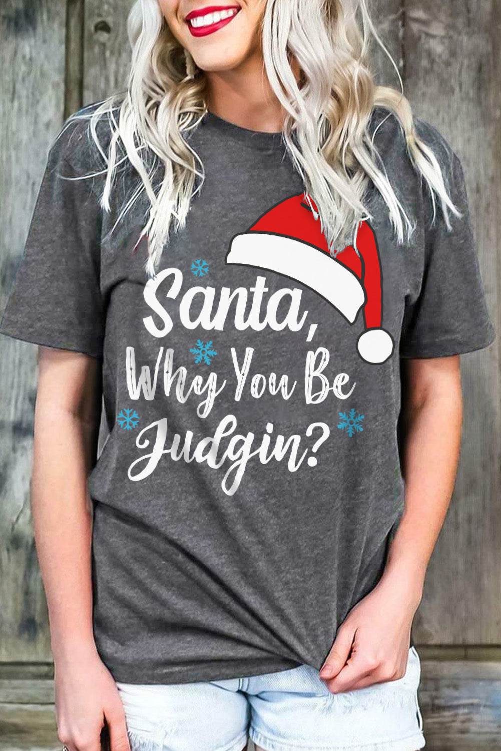 Gray Christmas Santa Hat Graphic Tee