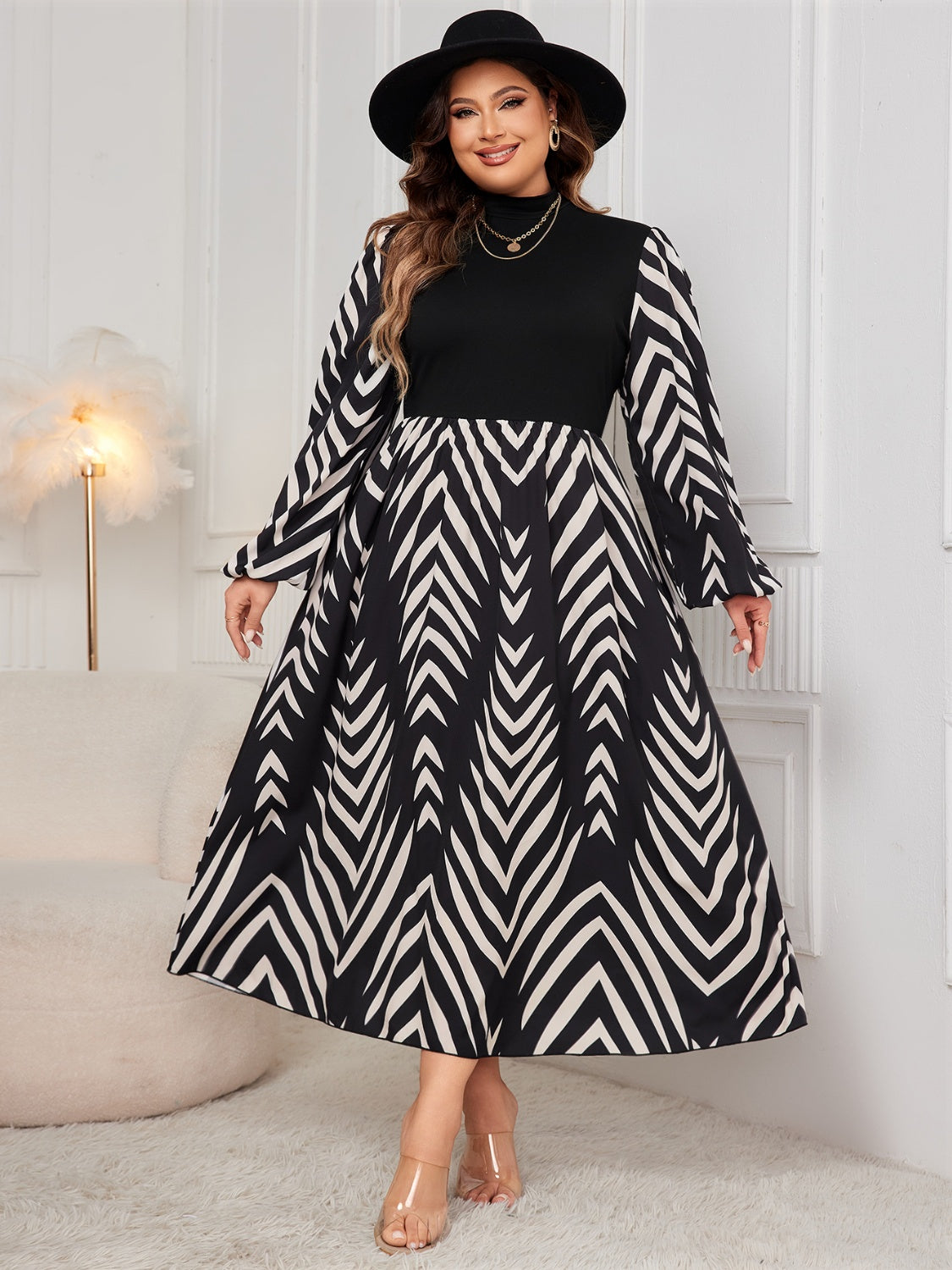 Mock Neck Long Sleeve Midi Dress