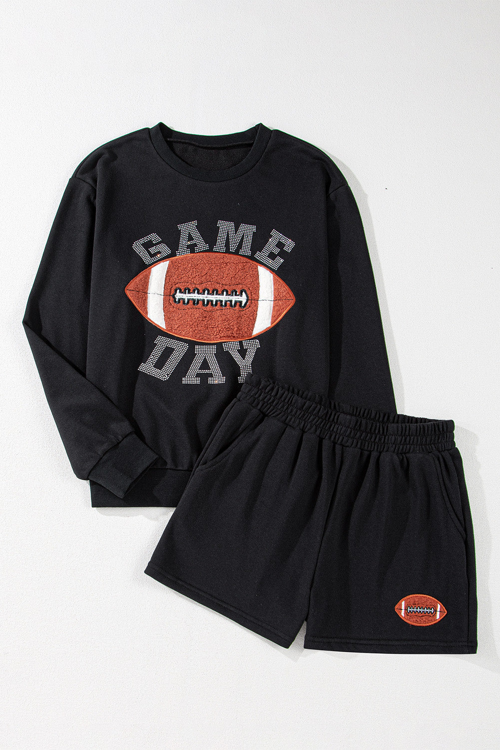 Black GAME DAY Rugby Football Graphic Pullover and Shorts Set