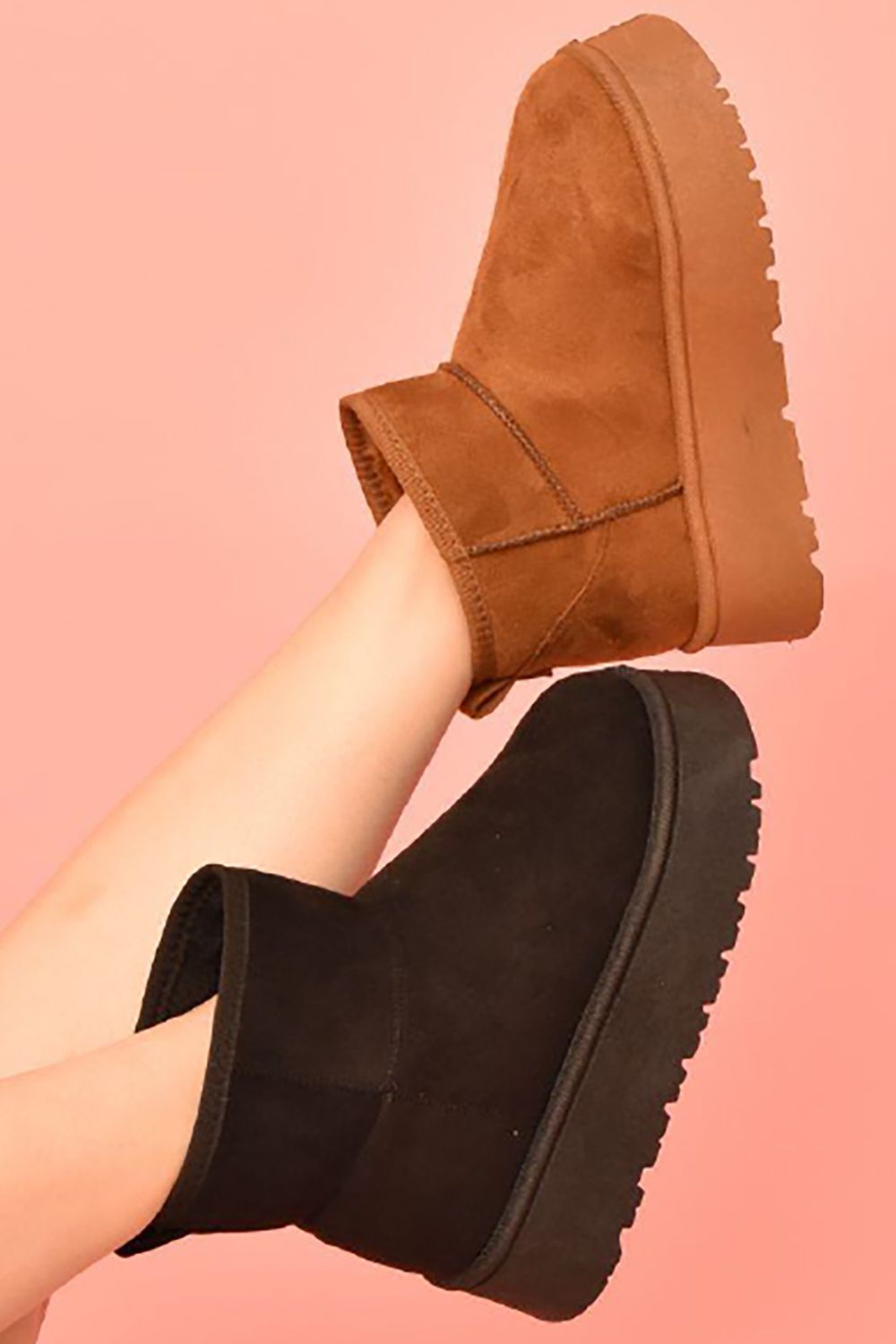 Caramel suede round toe platform booties