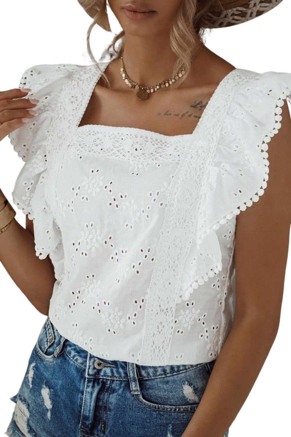 Square Neck Ruffle Blouse