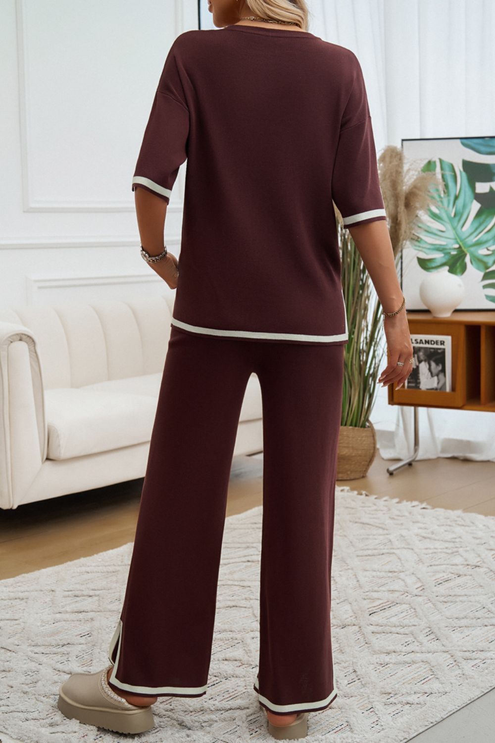 Pocketed Half Sleeve Top and Pants Set