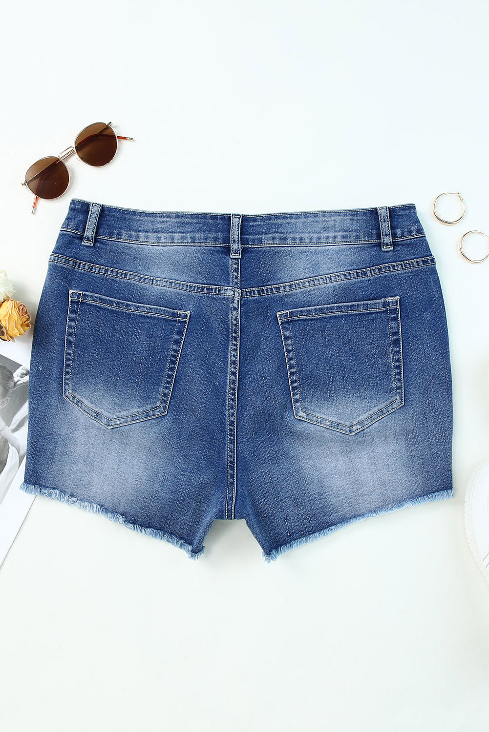 Button Fly High Rise Denim Shorts