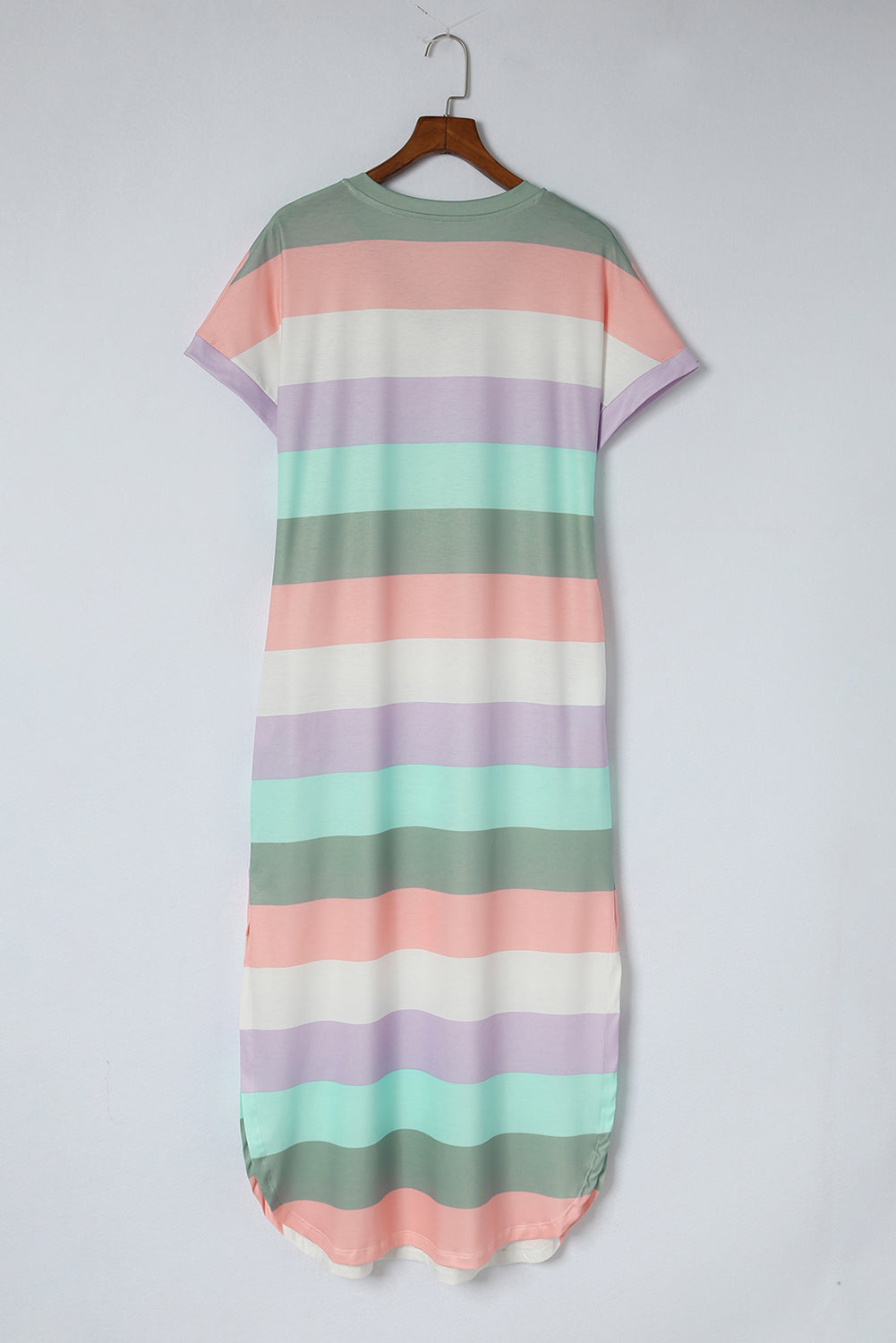 Multicolor Colorblock Pocketed V Neck T-shirt Dress