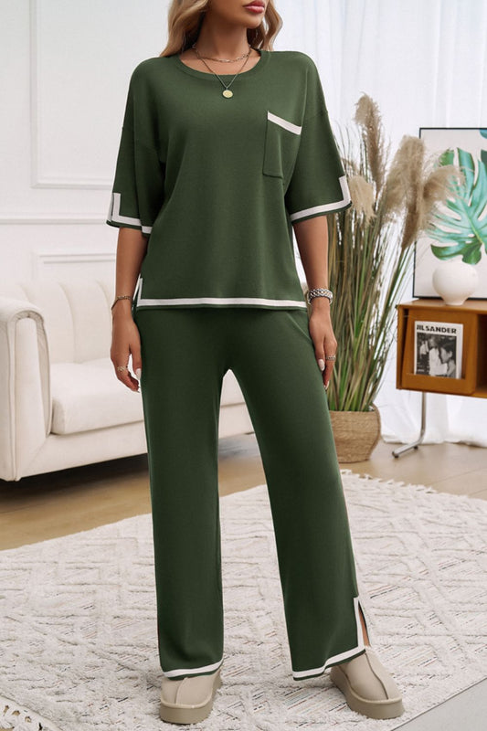 Pocketed Half Sleeve Top and Pants Set