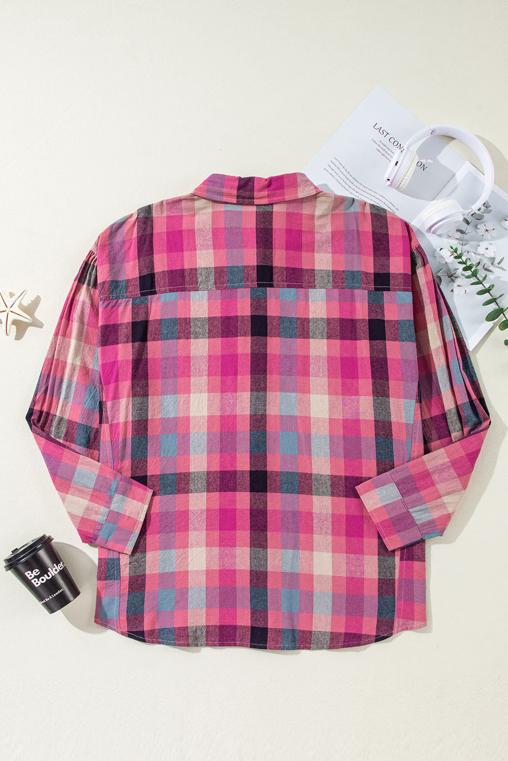 Rose Stripe Checkered Print Button up Shirt