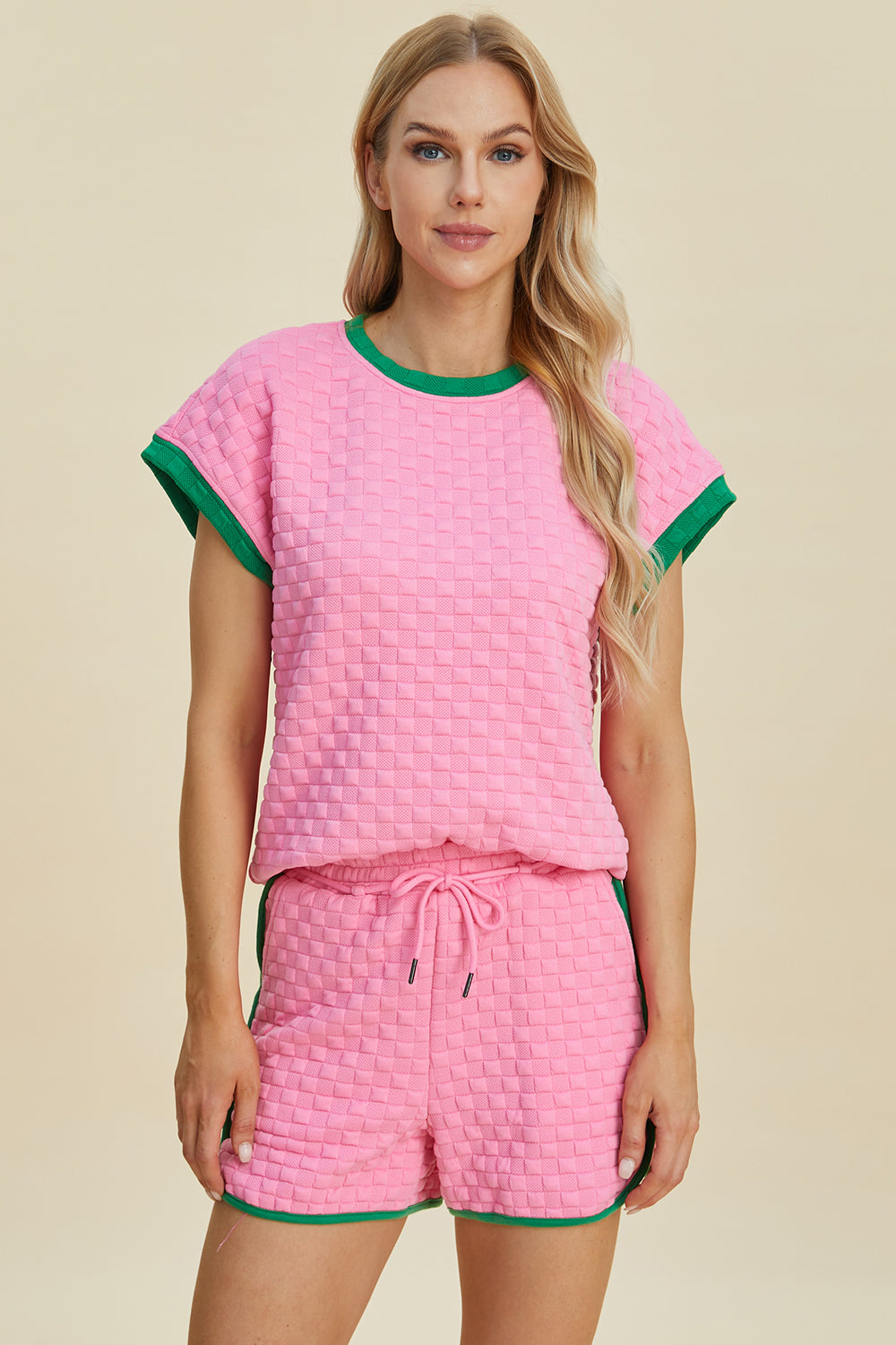 Texture Contrast T-Shirt and Shorts Set