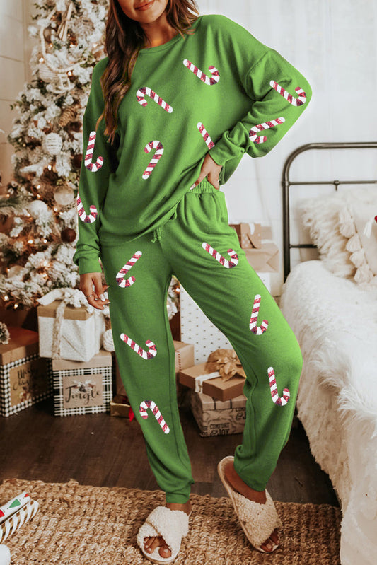 Green Sequined Christmas Cane Lounge Set