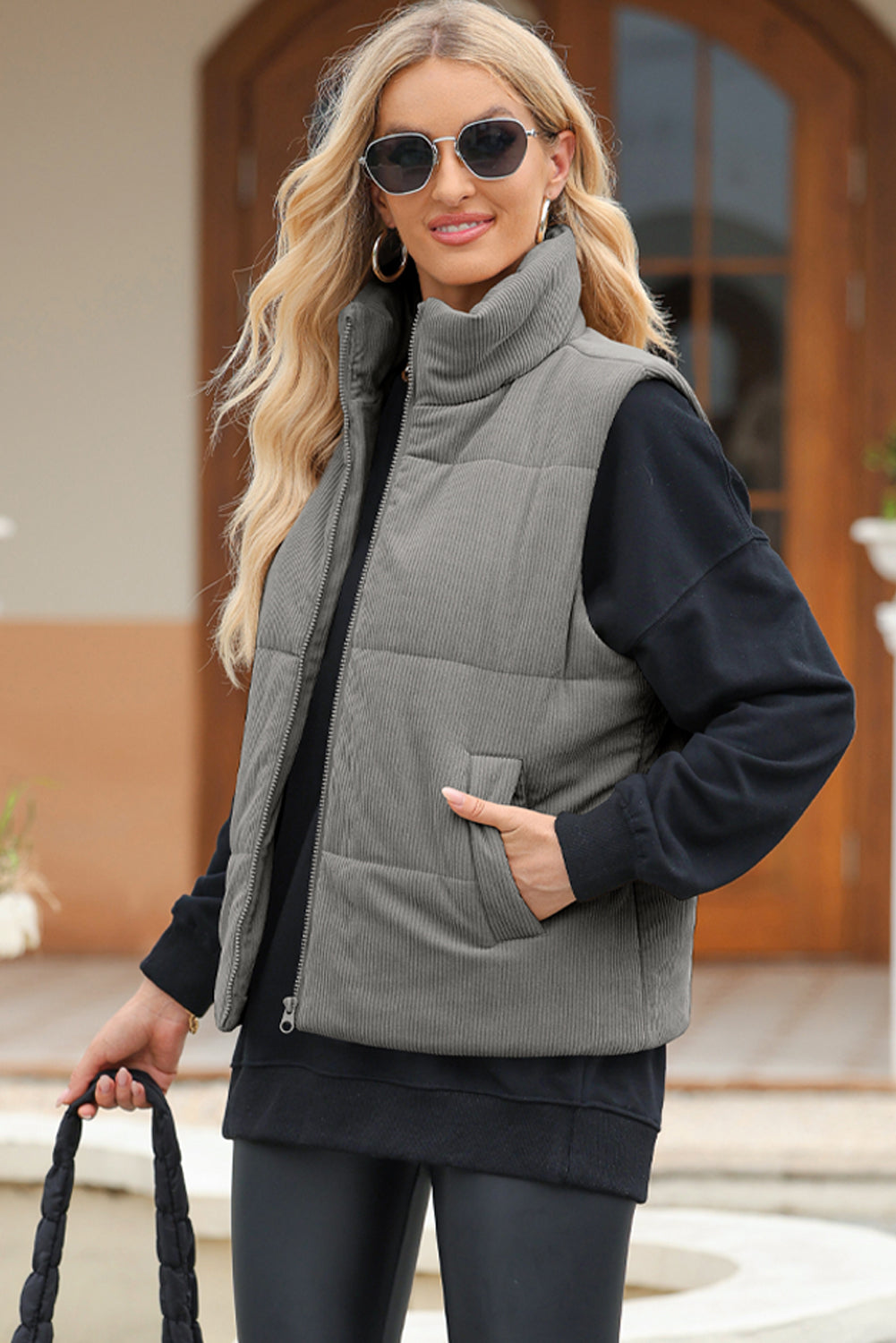 Pocketed Zip Up Puffer Vest