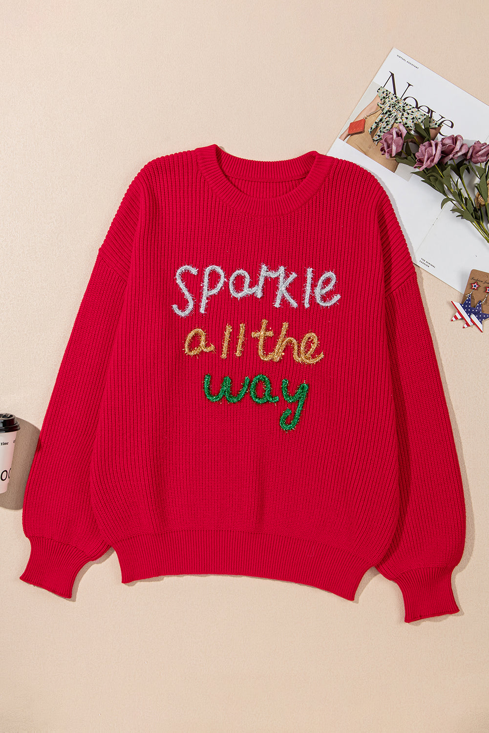 Racing Red Sparkle All The Way Tinsel Crew Neck Sweater