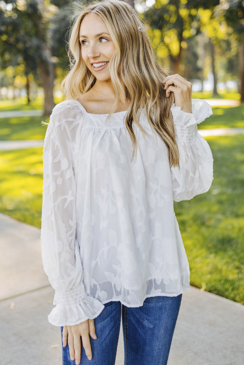 Square Neck Floral Textured Blouse