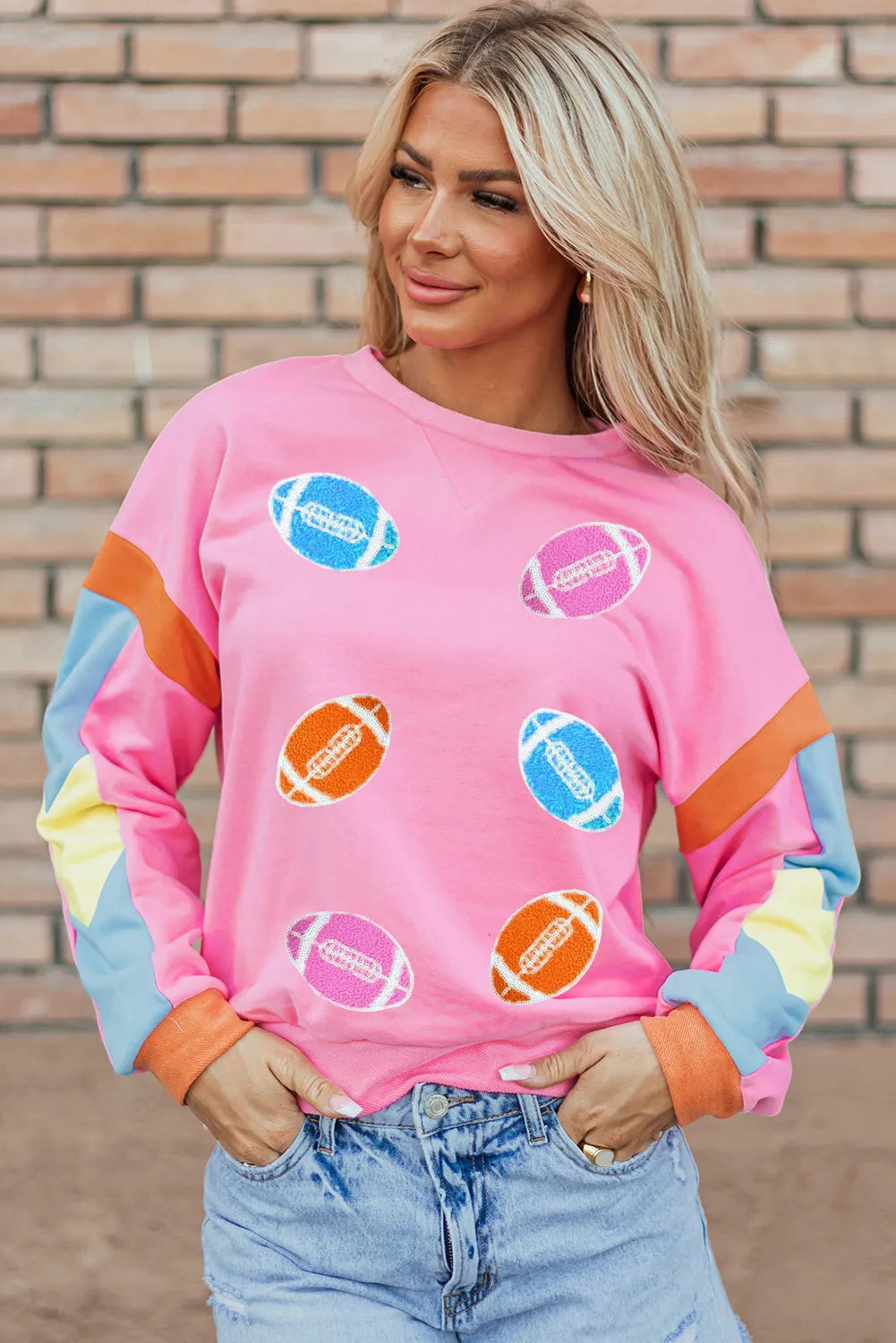 Pink Football Long Sleeve Sweatshirt