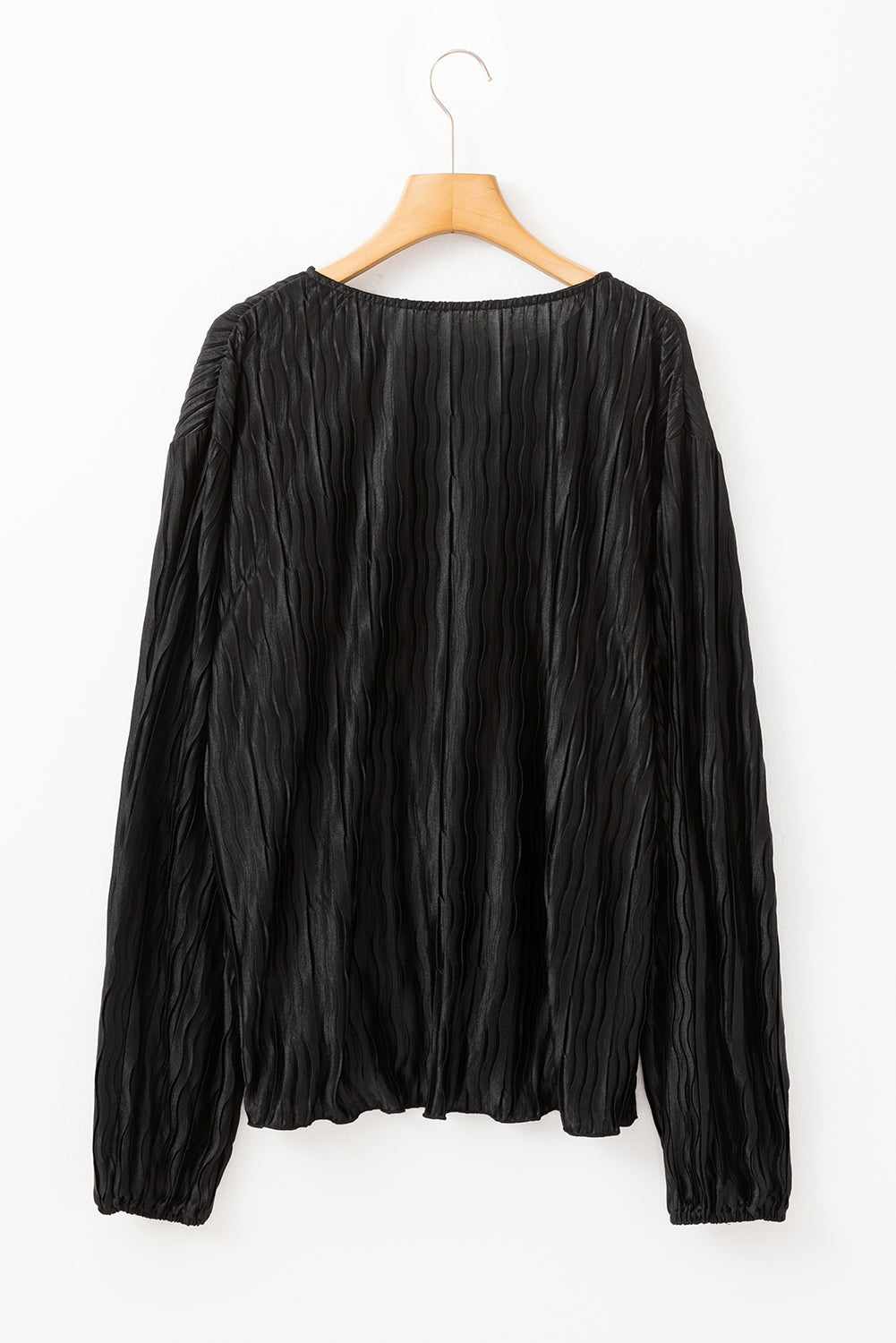 Black Textured Bubble Sleeve Loose Blouse